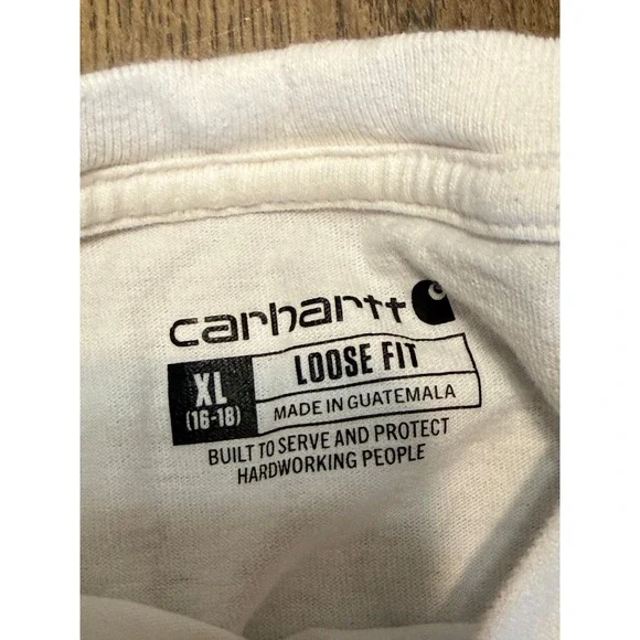 Carhartt Boys XL 16-18 White Loose Fit Short Sleeve Pocket T-Shirt Logo - Picture 5 of 10